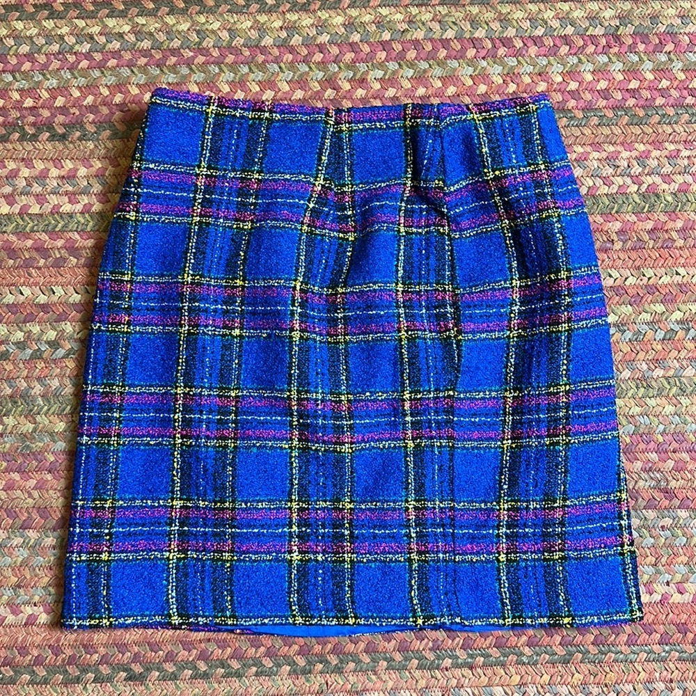 VINTAGE BLUE TWEED PLAID PENCIL SKIRT